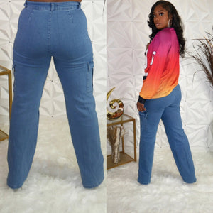 Stretched Cargo Denim Pants