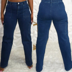 Stretched Cargo Denim Pants