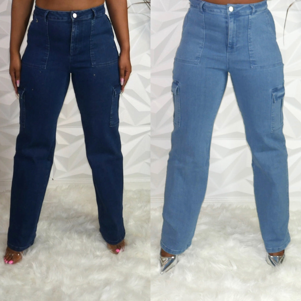 Stretched Cargo Denim Pants