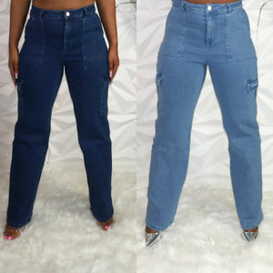 Stretched Cargo Denim Pants