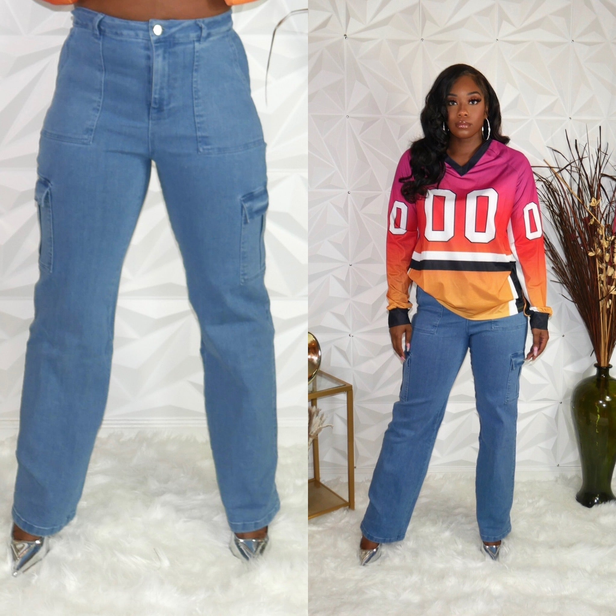 Stretched Cargo Denim Pants