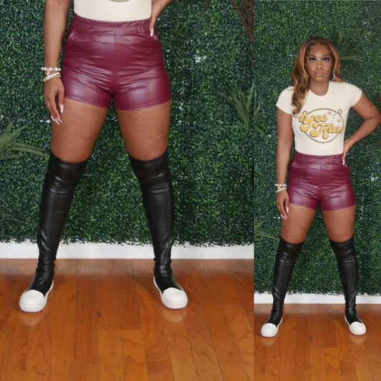 Burgundy Leather Shorts