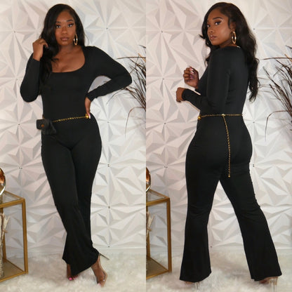 Square Neck Flare Jumpsuit