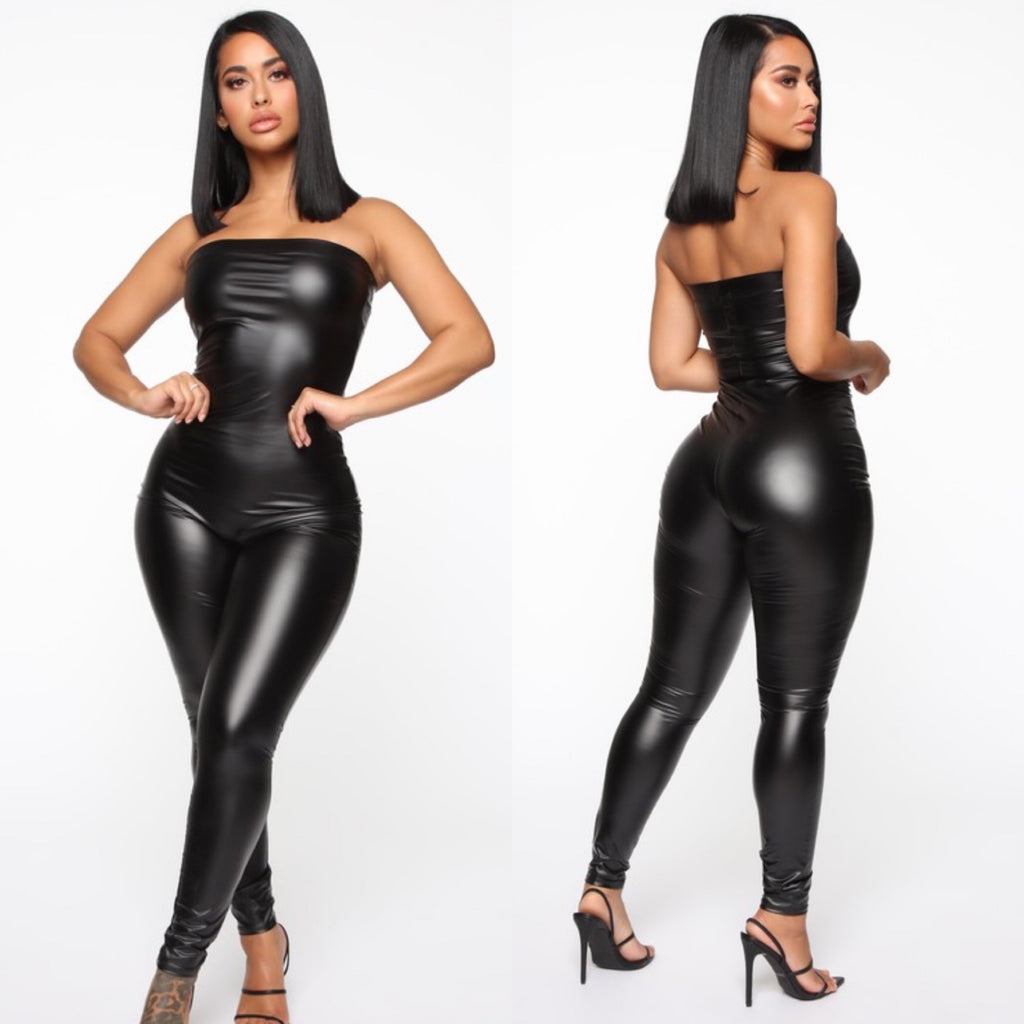 Faux Leather Tube Jumpsuit