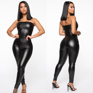 Faux Leather Tube Jumpsuit