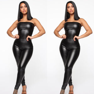 Faux Leather Tube Jumpsuit