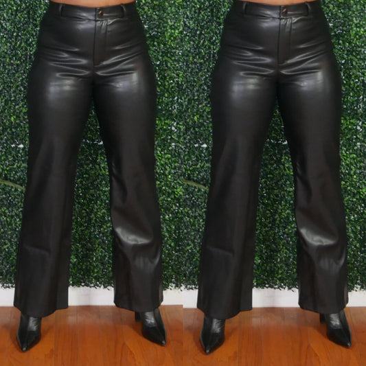 Black Leather Straight Leg Pants