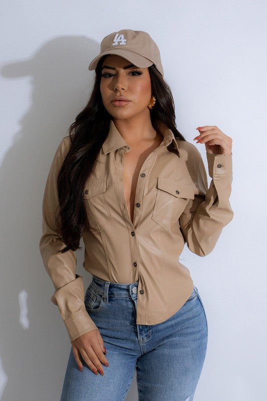 Leather Button Down Top