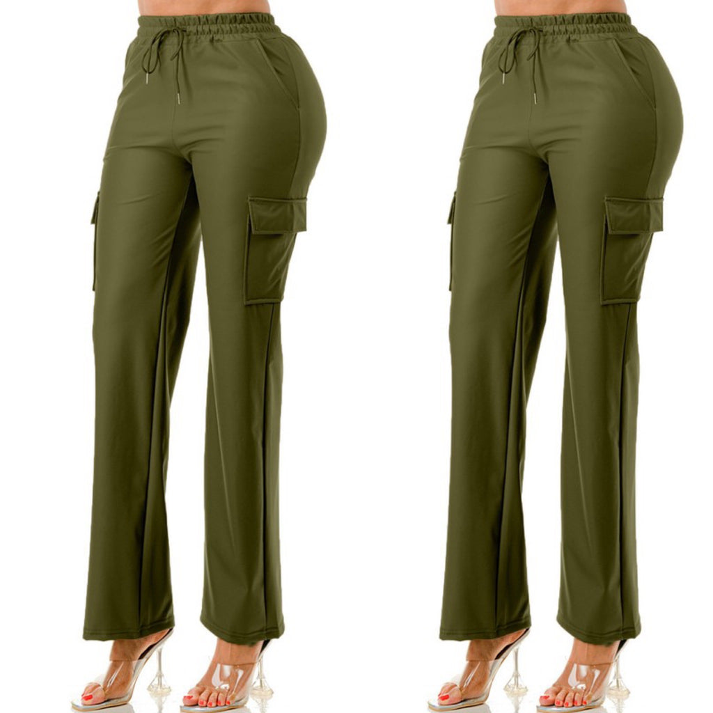 Olive Leather Cargo Pants