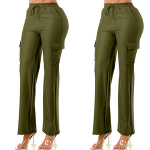 Olive Leather Cargo Pants