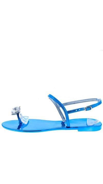 Blue Toe Ring Rhinestone Sandals