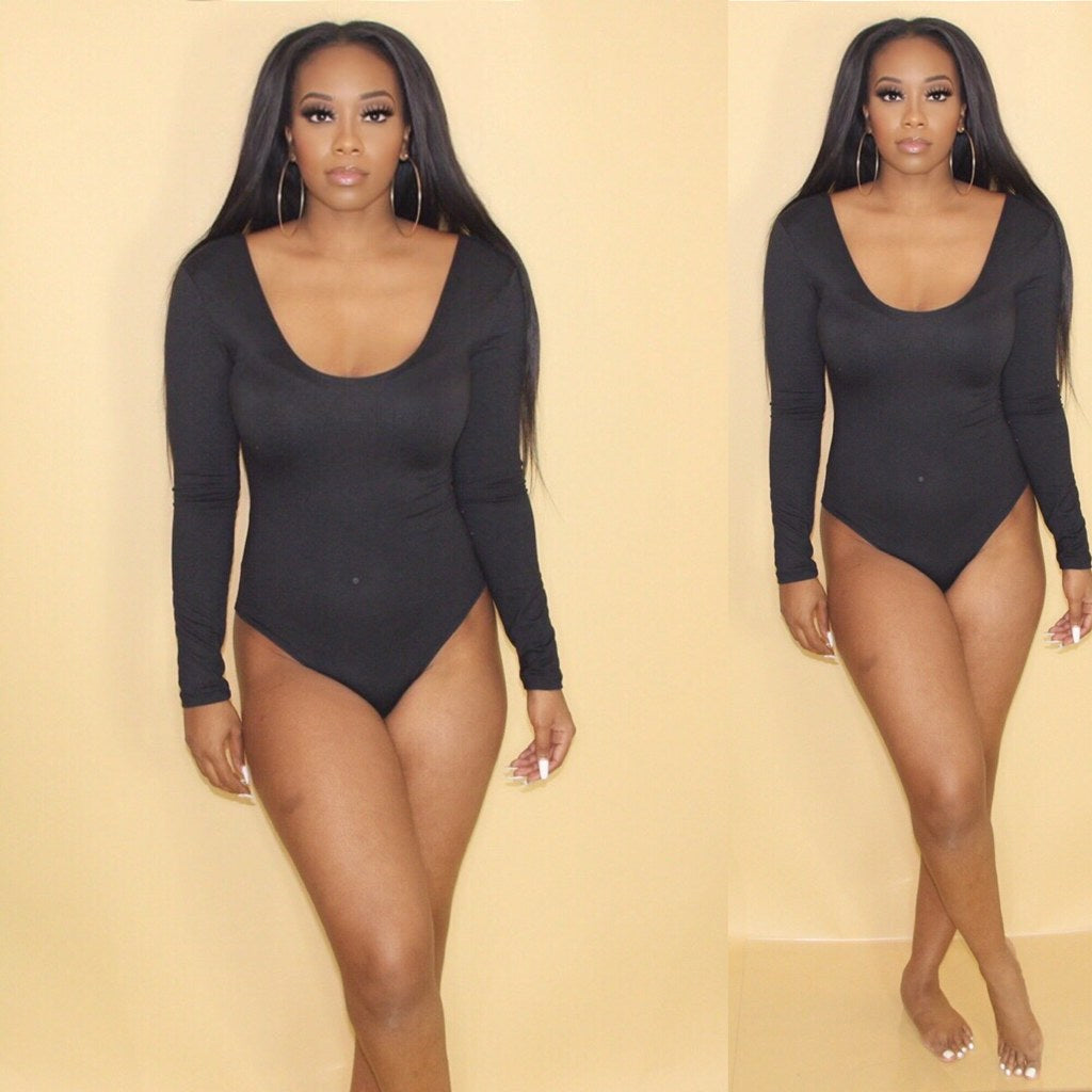 Black Scoop Neck Bodysuit