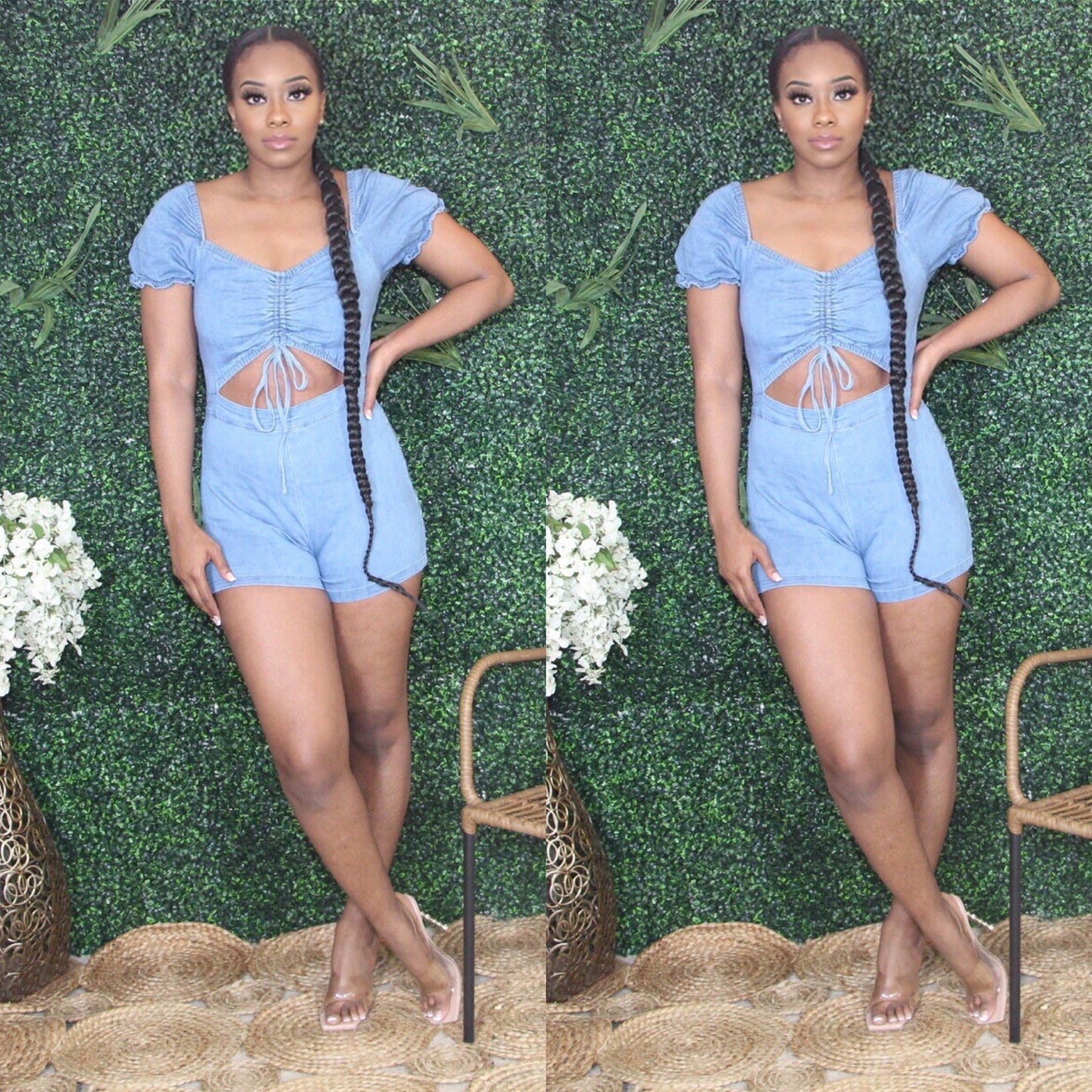 Ruched Denim Romper