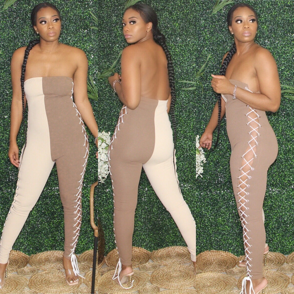 Brown Color Block Jumpsuit