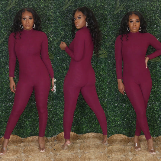 Burgundy Long Sleeve Romper