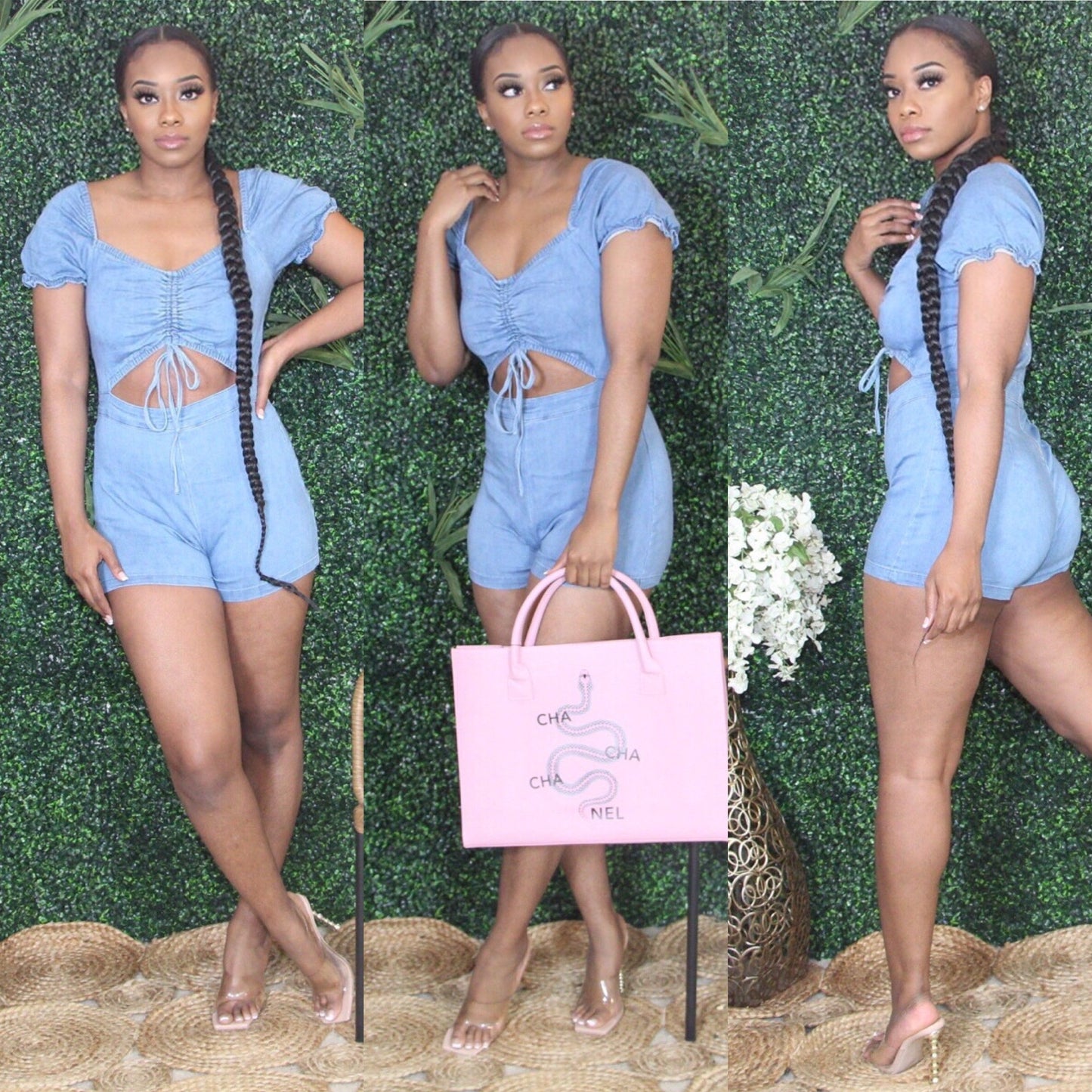 Ruched Denim Romper