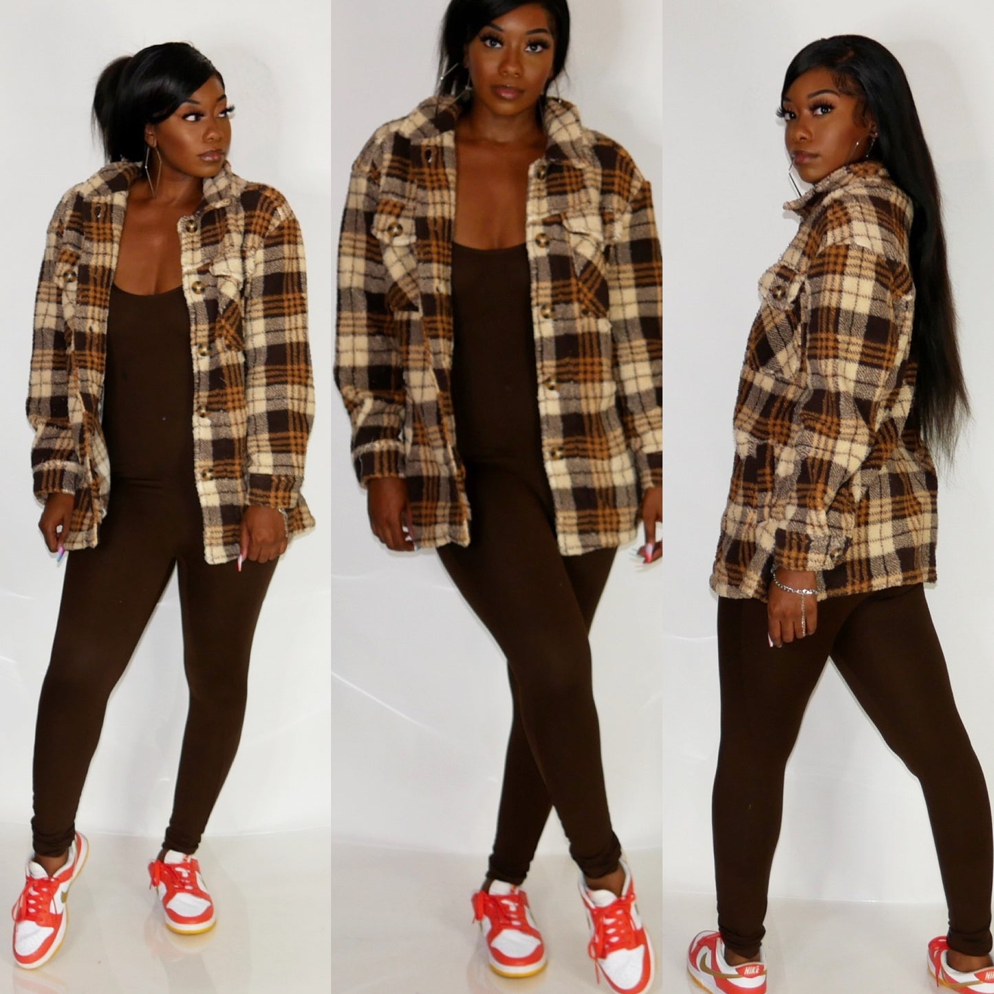 Brown Plaid Sherpa Shacket