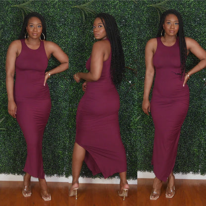 Burgundy Split Thigh Maxi