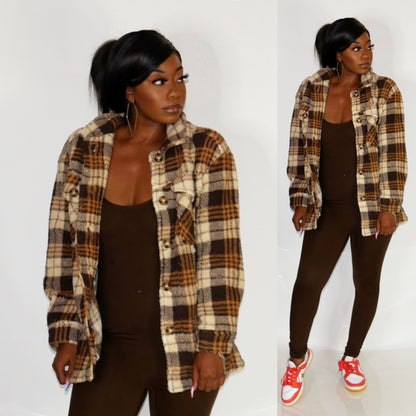 Brown Plaid Sherpa Shacket